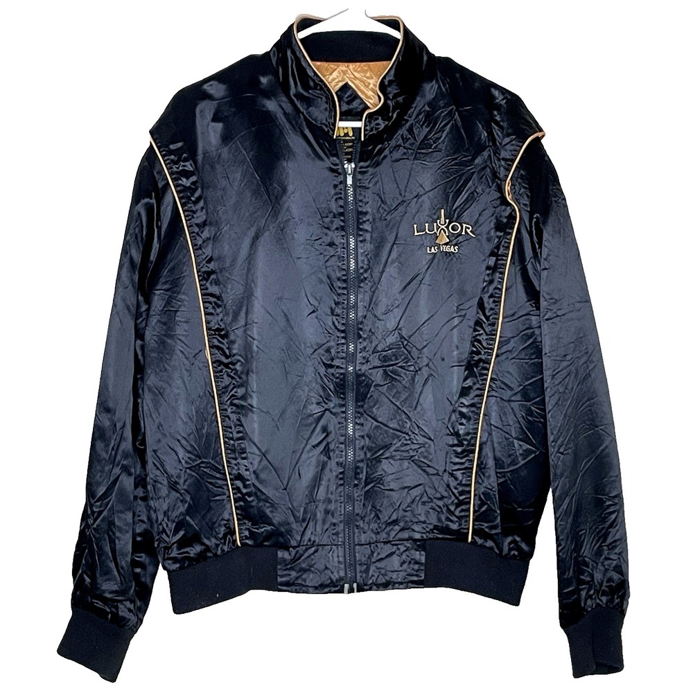 Luxor Casino Las Vegas Satin Black Gold Bomber Jacket Mens M Pyramid Vintage 90s